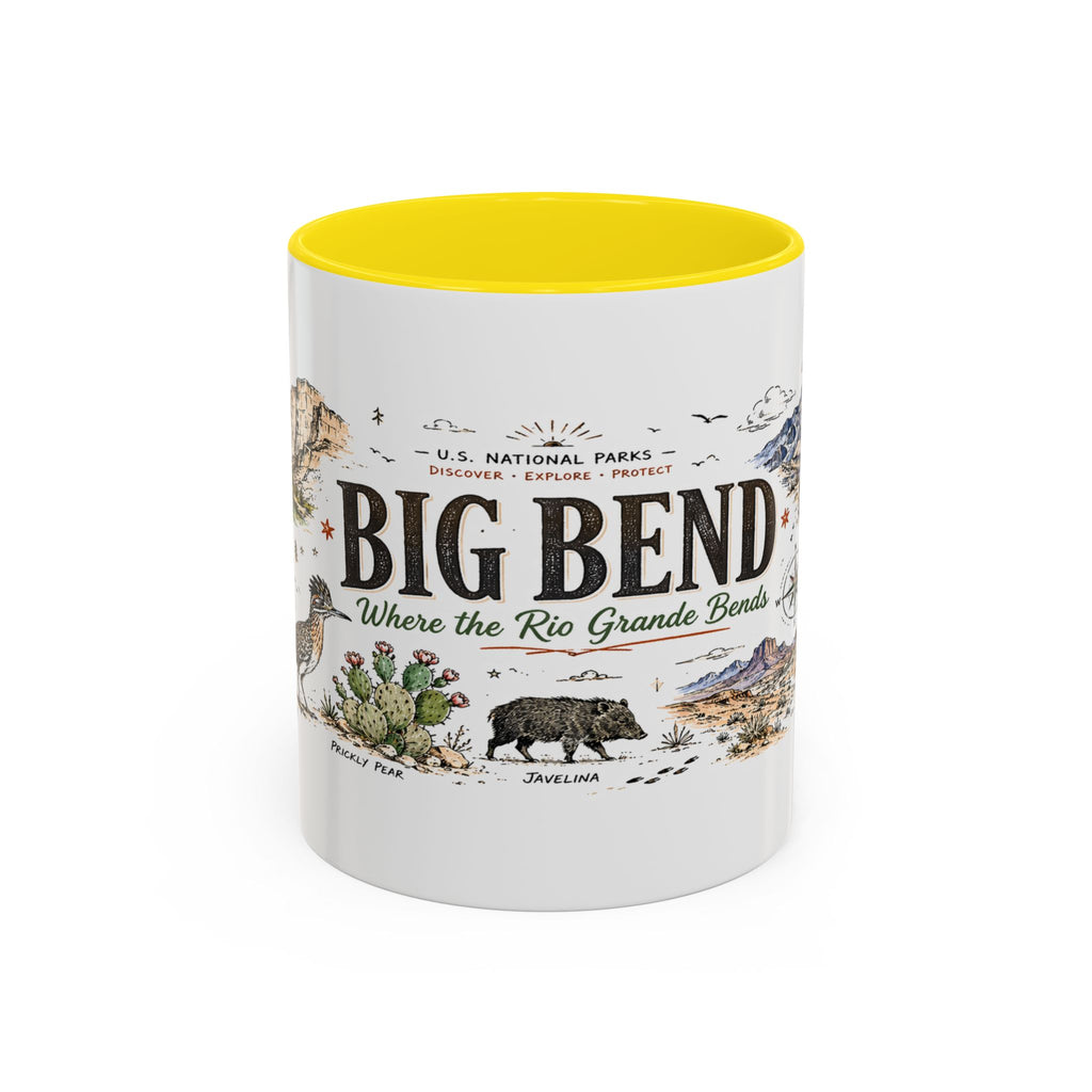 Big Bend National Park Coffee Mug | Texas Desert River Canyon Hiking Gift | Accent Color Ceramic 11oz 15oz
