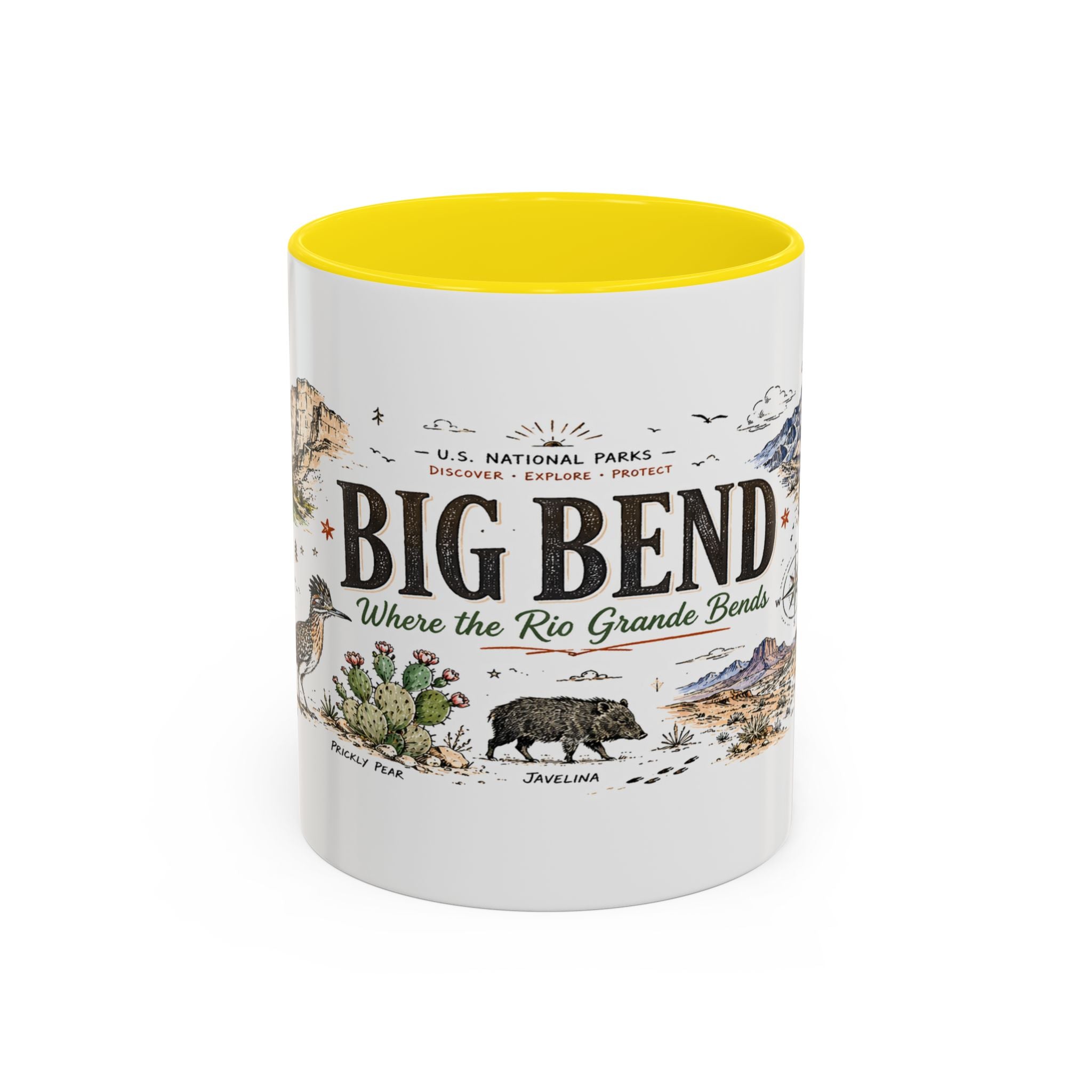 Big Bend National Park Coffee Mug | Texas Desert River Canyon Hiking Gift | Accent Color Ceramic 11oz 15oz