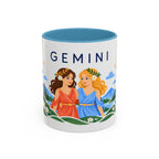 Gemini Zodiac Coffee Mug | Twins and Floral Design | Astrology Birthday Gift | 11 oz 15 oz Ceramic Accent Mug