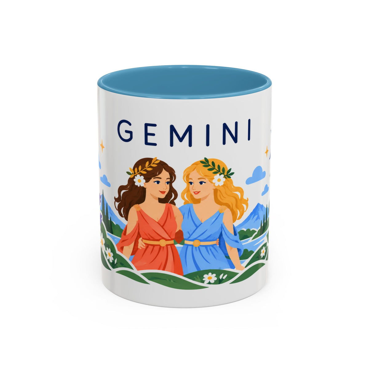 Gemini Zodiac Coffee Mug | Twins and Floral Design | Astrology Birthday Gift | 11 oz 15 oz Ceramic Accent Mug