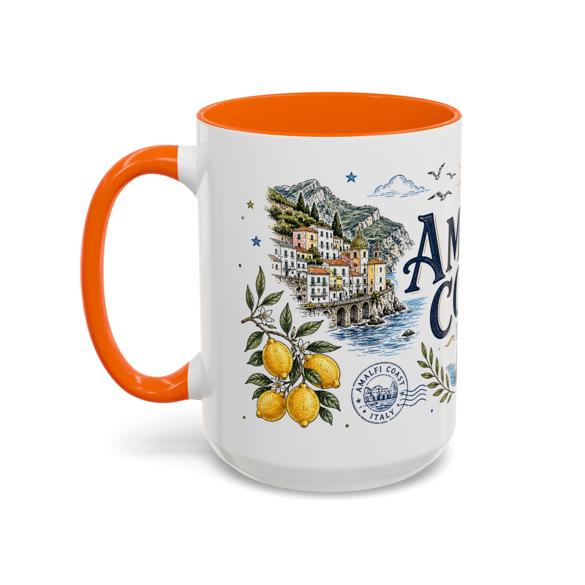 Amalfi Coast Coffee Mug | Travel Destination Souvenir Gift | Accent Color Ceramic 11oz 15oz