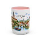 Cesky Krumlov Illustrated Travel Mug | Czechia Souvenir Accent Coffee Mug | 11oz 15oz Ceramic Cup