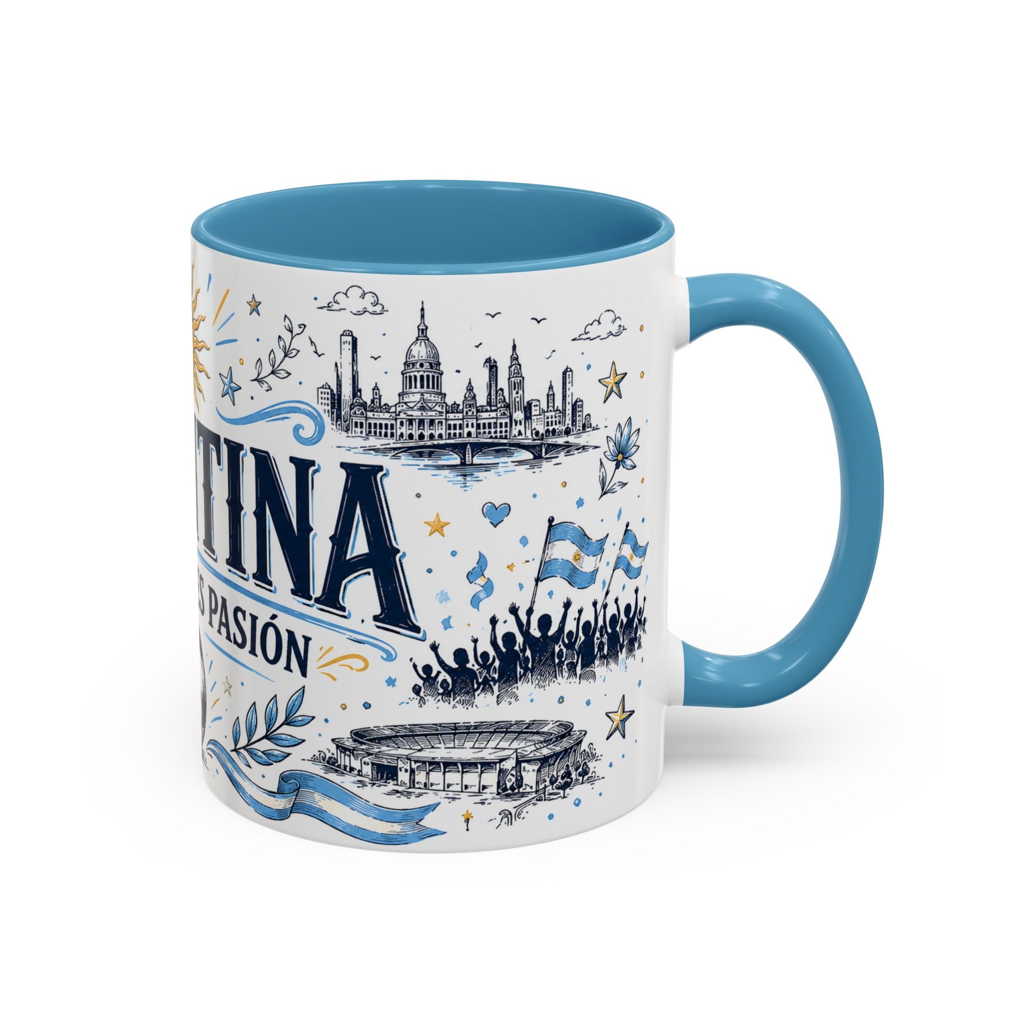 Argentina Soccer Coffee Mug | Soccer Fan Gift | Accent Color Ceramic 11oz 15oz Match Day Cup