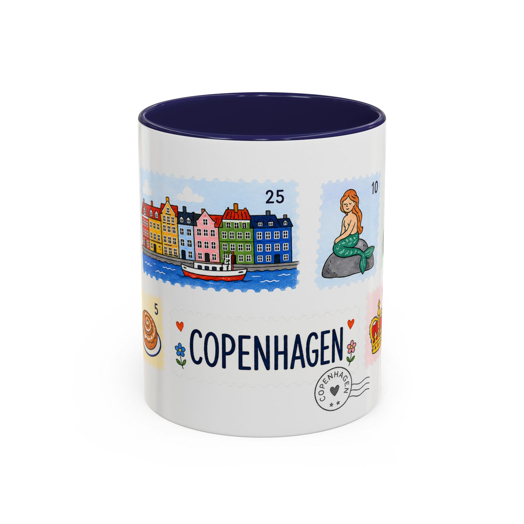 Copenhagen Coffee Mug | Postage Stamp Collage Mug | Travel Souvenir Accent Cup 11oz 15oz