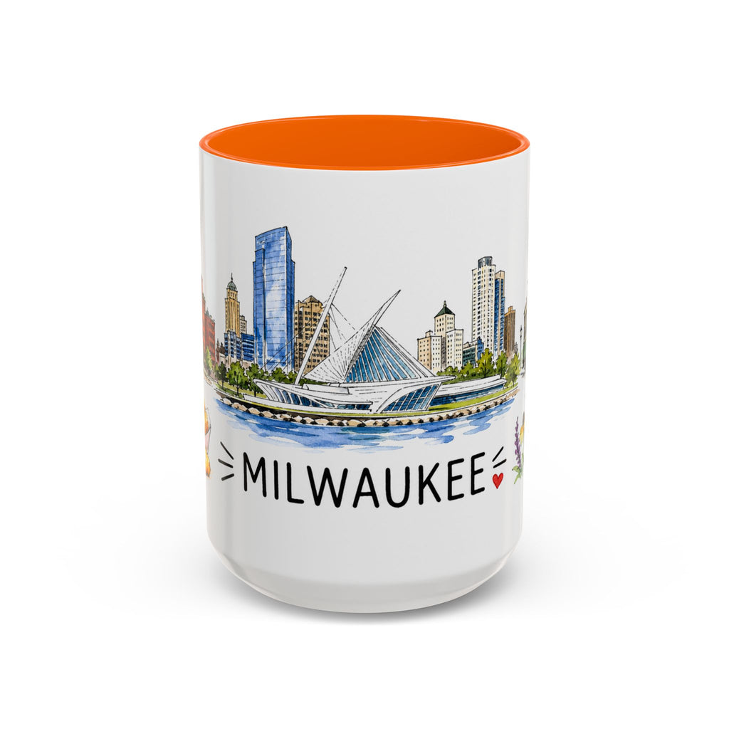 Milwaukee Illustrated Travel Mug | City Souvenir Accent Coffee Mug | 11oz 15oz Ceramic Cup