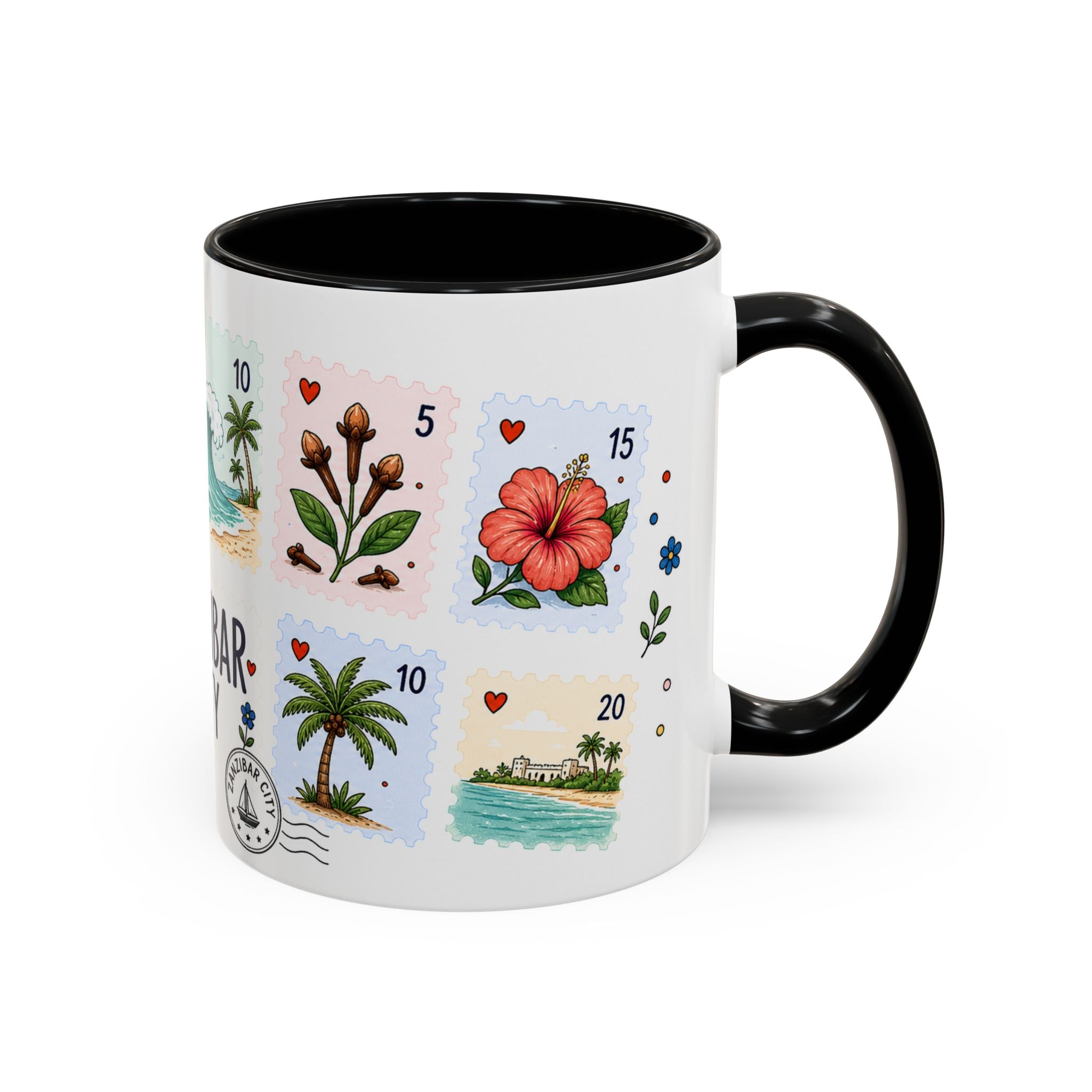 Zanzibar City Coffee Mug | Postage Stamp Collage Mug | Travel Souvenir Accent Cup 11oz 15oz
