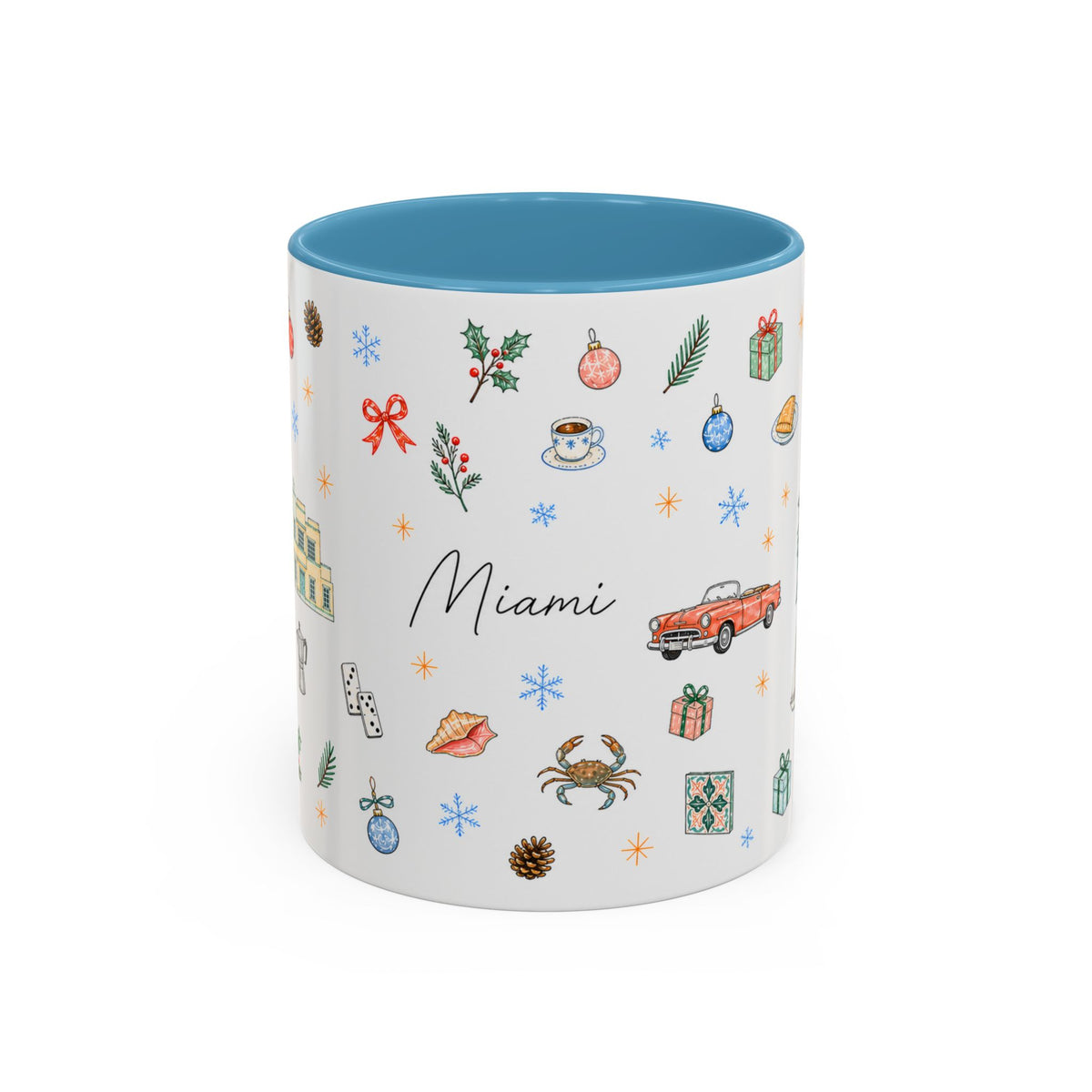 Miami Christmas Mug | Watercolor Art Deco City Souvenir (11oz/15oz)