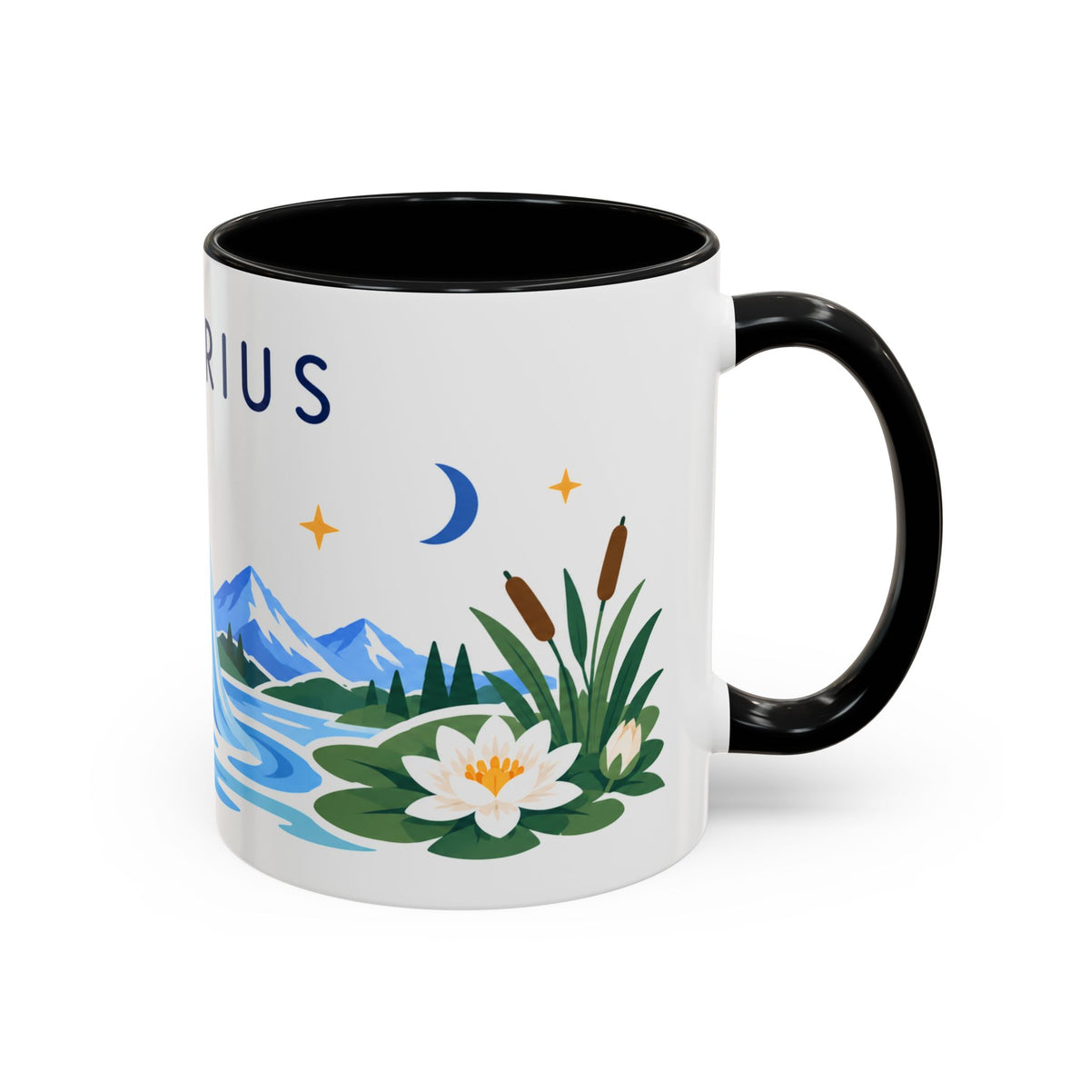Aquarius Zodiac Coffee Mug | Water Bearer Design | Astrology Birthday Gift | 11 oz 15 oz Ceramic Accent Mug