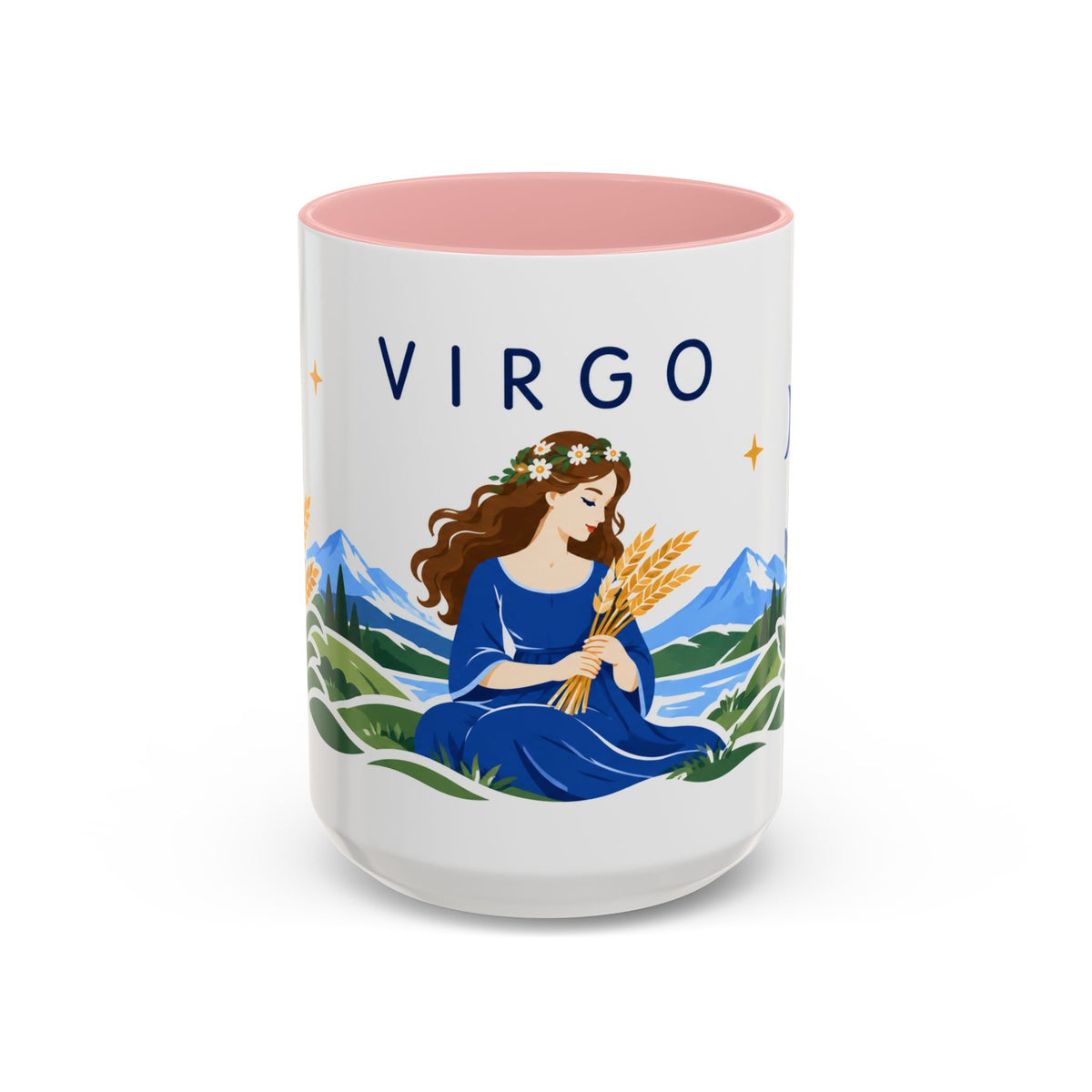 Virgo Zodiac Coffee Mug | Maiden and Wheat Design | Astrology Birthday Gift | 11 oz 15 oz Ceramic Accent Mug