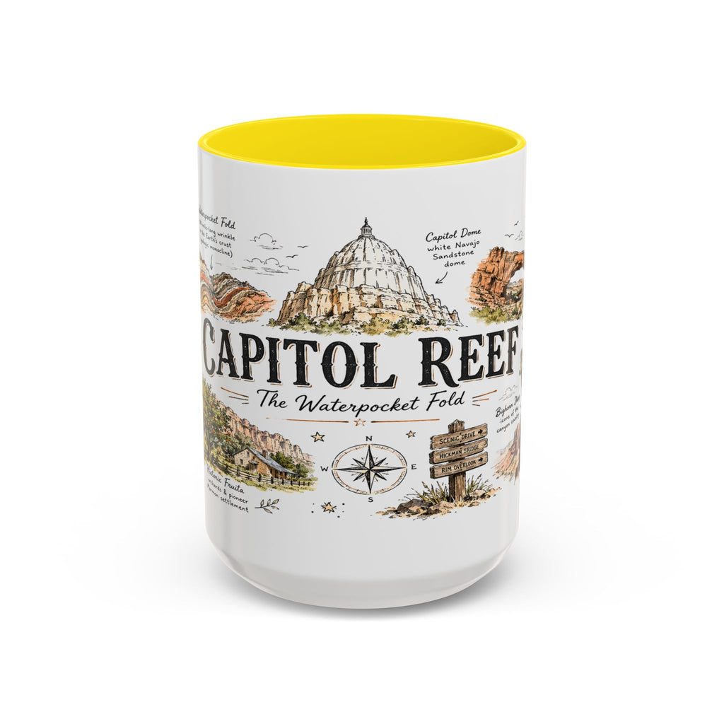 Capitol Reef National Park Coffee Mug | Utah Sandstone Canyon Hiking Gift | Accent Color Ceramic 11oz 15oz