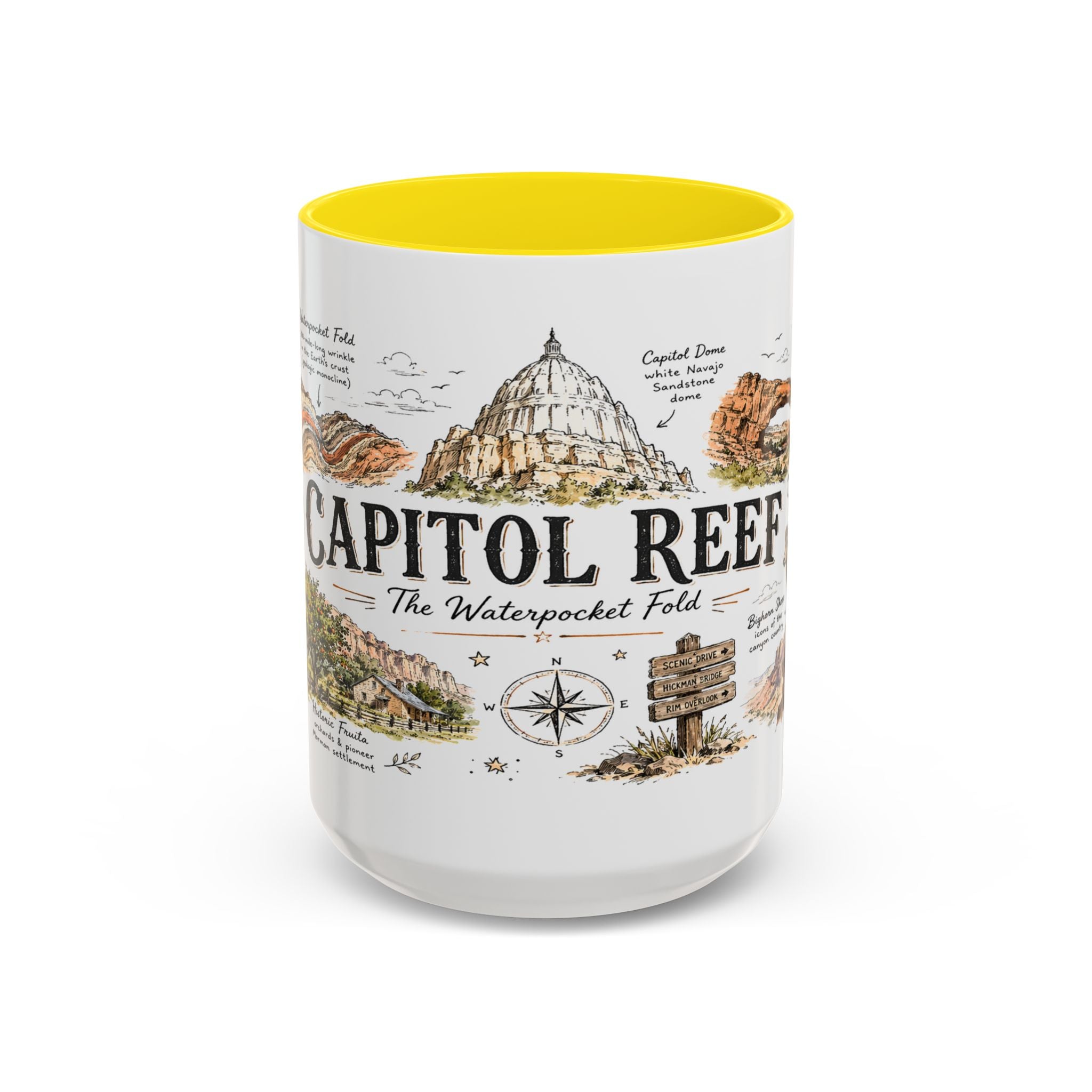 Capitol Reef National Park Coffee Mug | Utah Sandstone Canyon Hiking Gift | Accent Color Ceramic 11oz 15oz