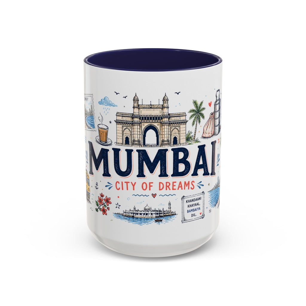 Mumbai Coffee Mug | India Souvenir Travel Gift | Accent Color Ceramic 11oz 15oz