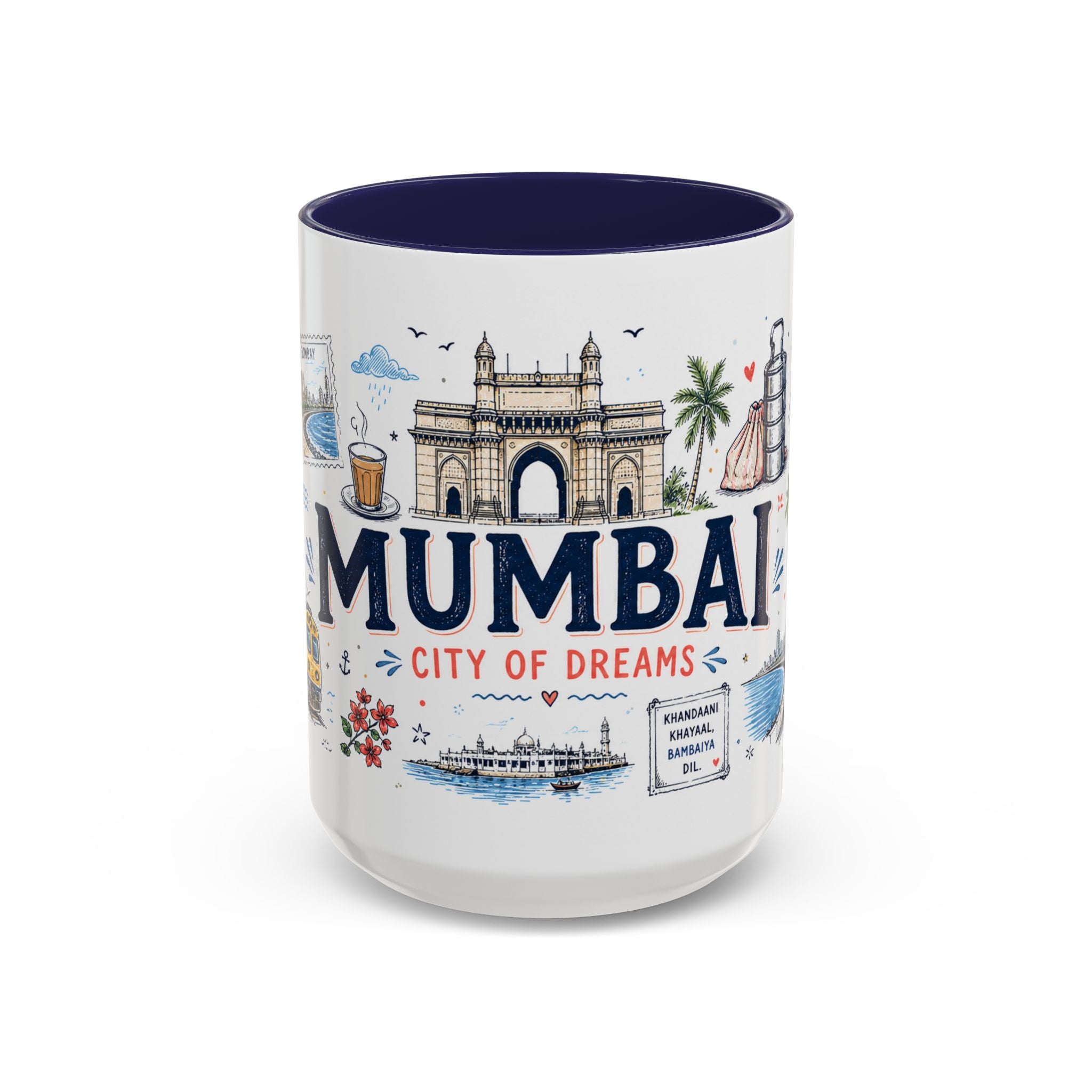 Mumbai Coffee Mug | India Souvenir Travel Gift | Accent Color Ceramic 11oz 15oz