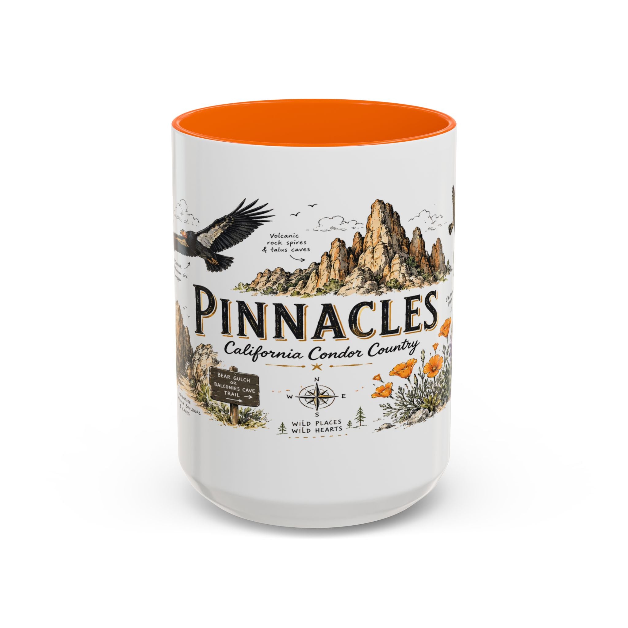 Pinnacles National Park Coffee Mug | California Rock Climbing Condor Gift | Accent Color Ceramic 11oz 15oz