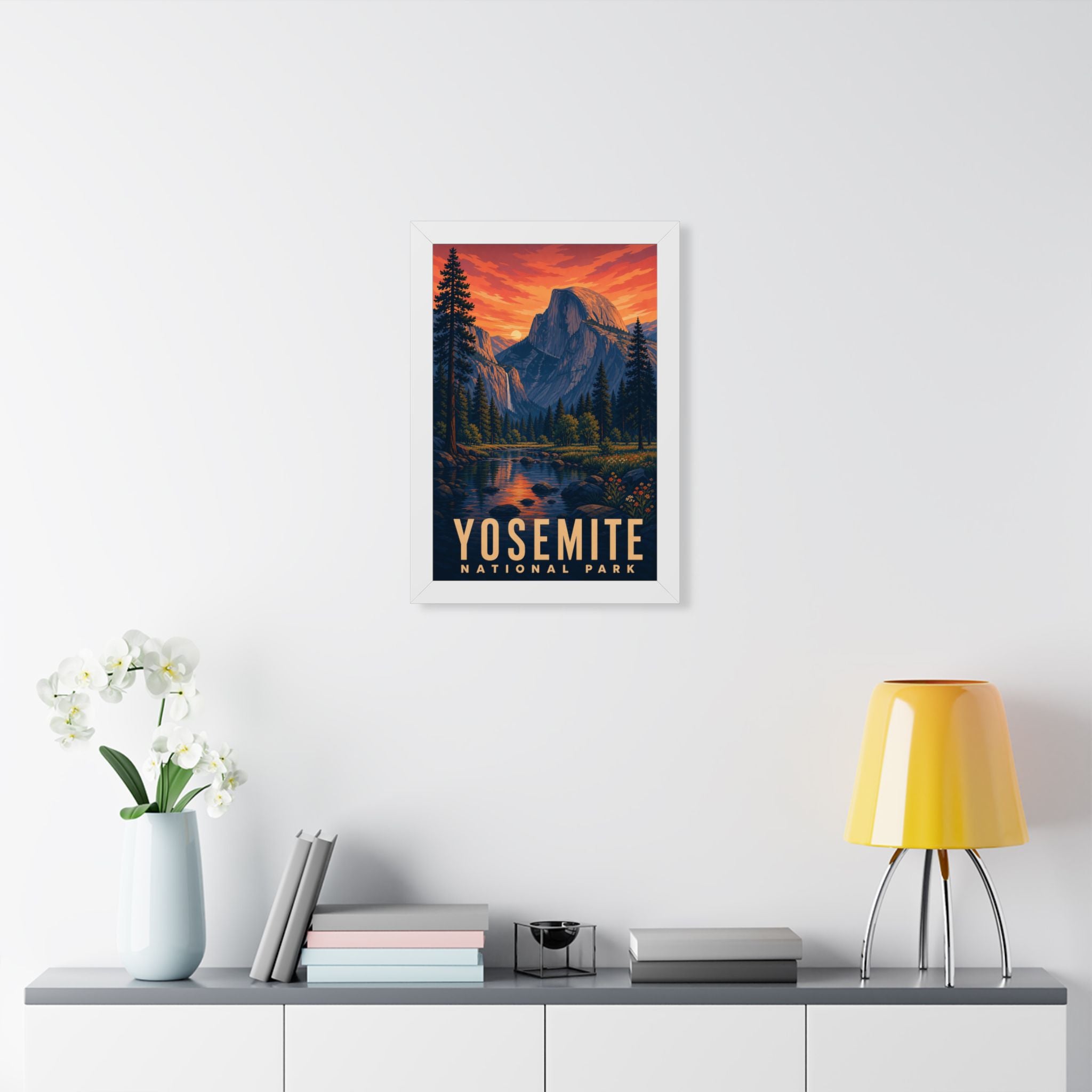 Yosemite National Park Framed Poster | Vintage Travel Wall Art | Black Walnut White Frame | 16x24 20x30