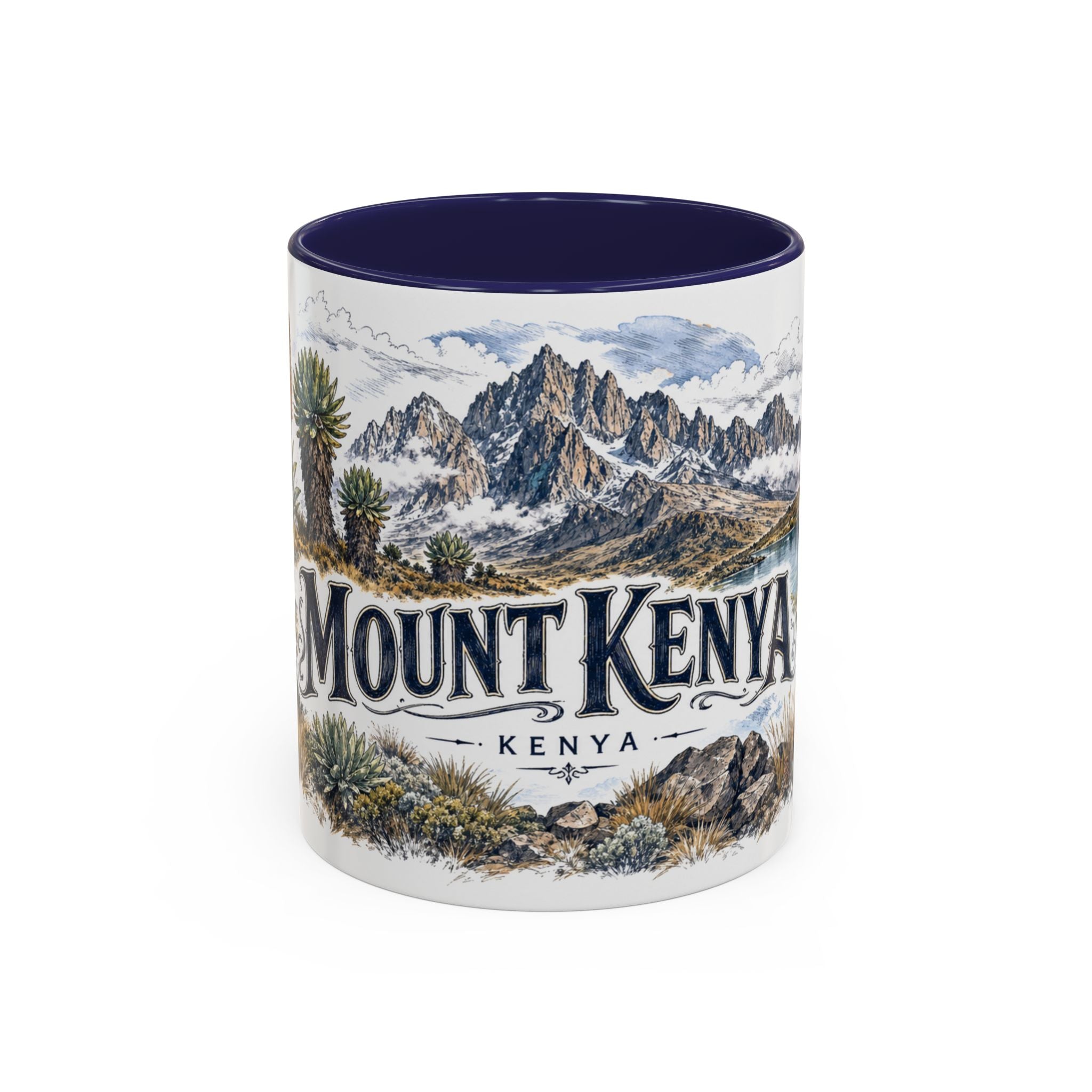 Mount Kenya Mug, Kenya Travel Souvenir, Bucket List Gift, Accent Ceramic Coffee Mug 11oz 15oz
