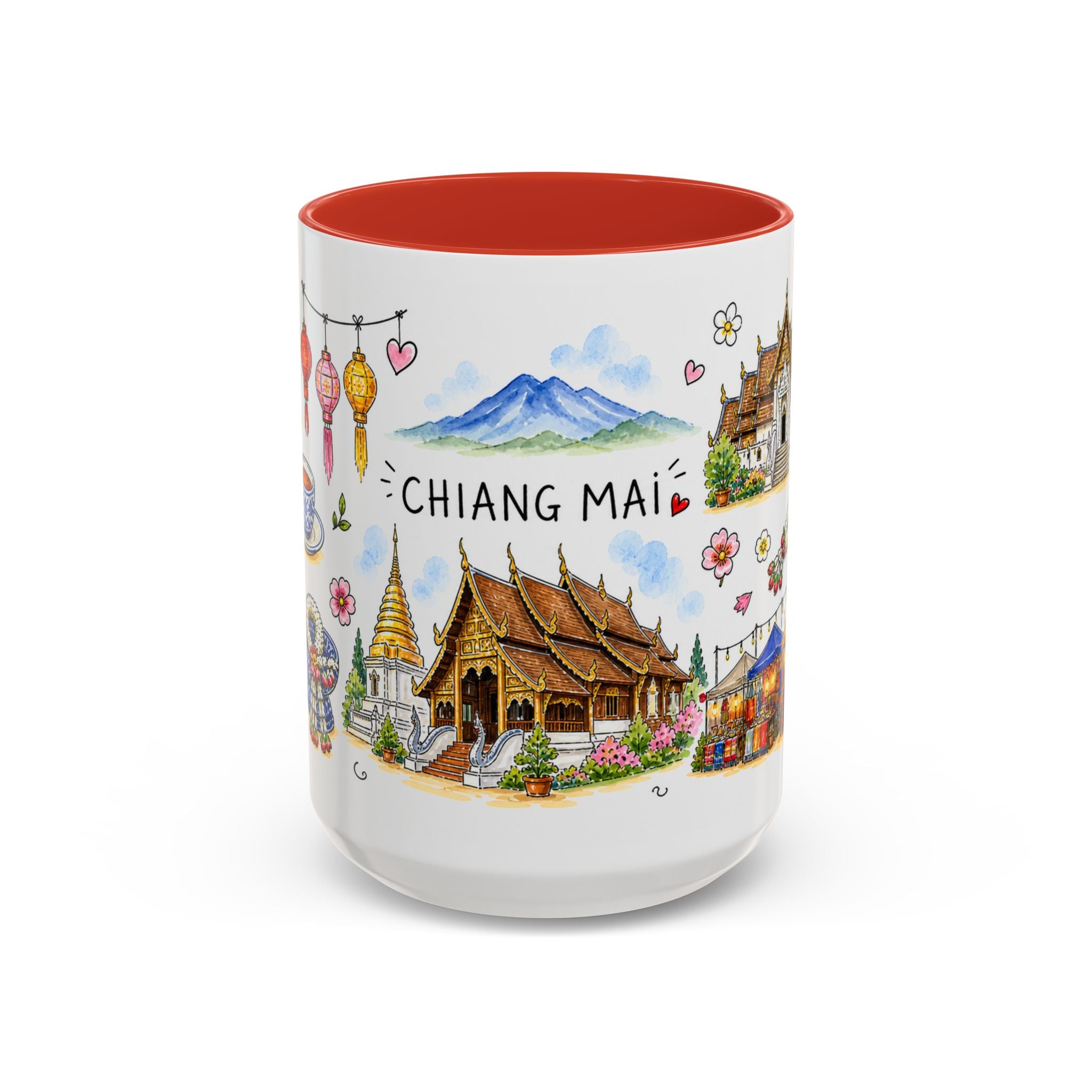 Chiang Mai Illustrated Travel Mug | City Souvenir Accent Coffee Mug | 11oz 15oz Ceramic Cup