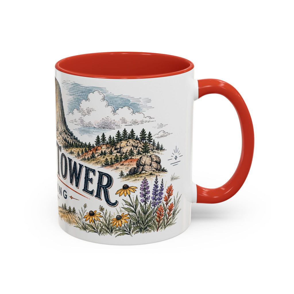 Devils Tower Mug, Wyoming Travel Souvenir, Bucket List Gift, Accent Ceramic Coffee Mug 11oz 15oz