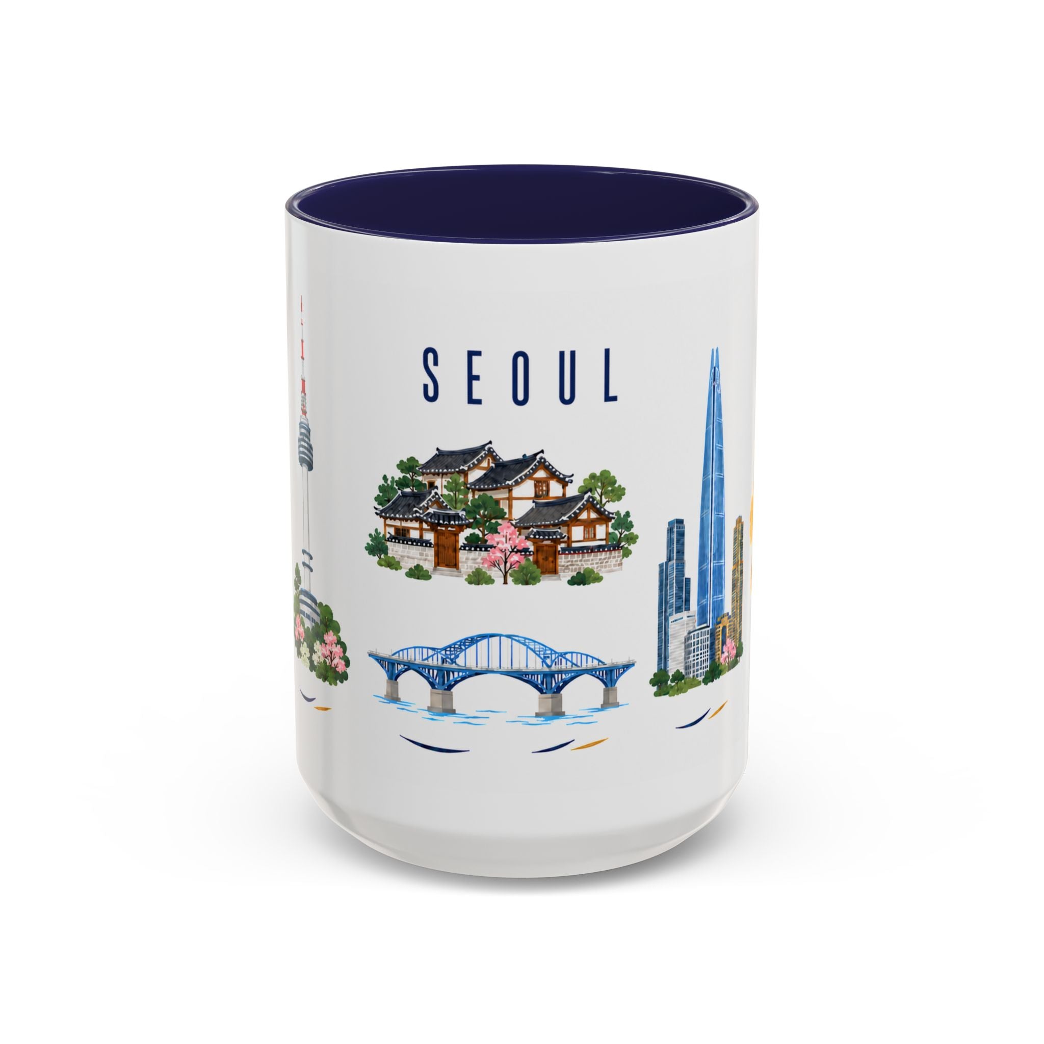 Seoul Coffee Mug | South Korea Travel Souvenir | Porcelain Decal City Gift | 11oz 15oz Accent Mug
