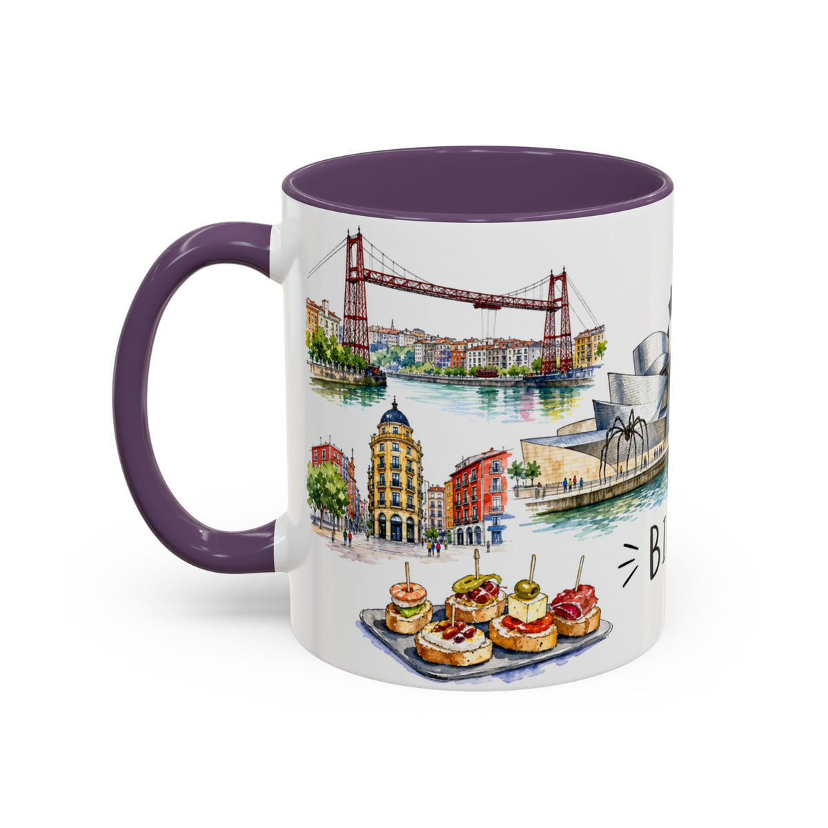 Bilbao Illustrated Travel Mug | City Souvenir Accent Coffee Mug | 11oz 15oz Ceramic Cup
