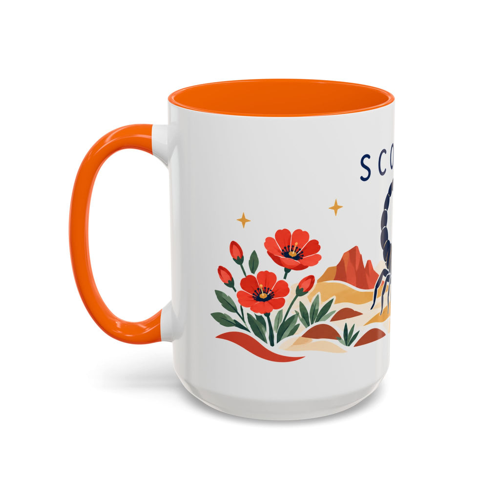 Scorpio Zodiac Coffee Mug | Scorpion and Desert Design | Astrology Birthday Gift | 11 oz 15 oz Ceramic Accent Mug