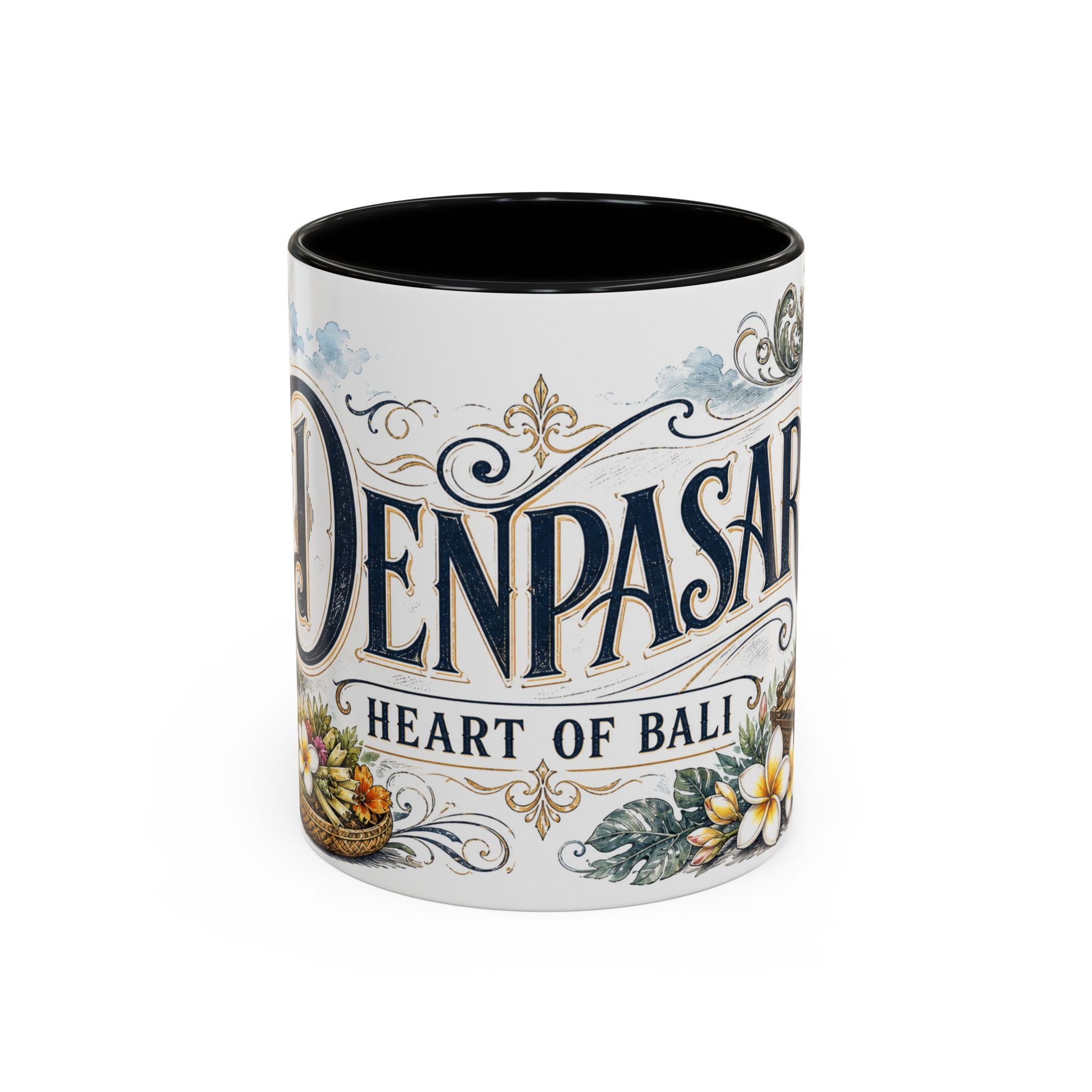 Denpasar Coffee Mug | Indonesia Travel Souvenir | Vintage Illustrated City Gift | 11 oz 15 oz Accent Mug