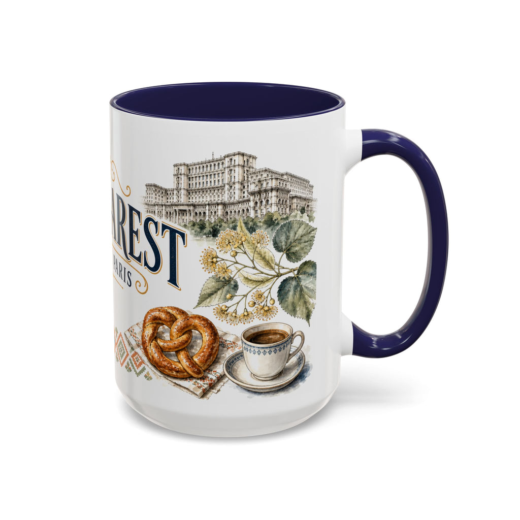 Bucharest Coffee Mug | Romania Travel Souvenir | Vintage Illustrated City Gift | 11 oz 15 oz Accent Mug