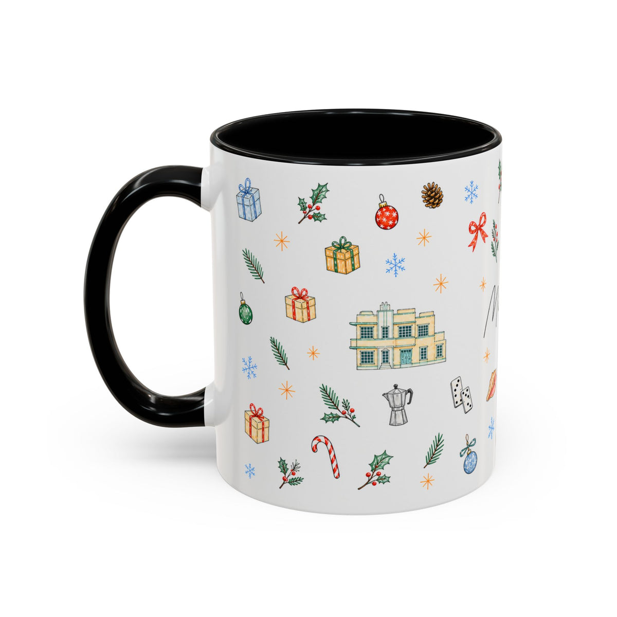 Miami Christmas Mug | Watercolor Art Deco City Souvenir (11oz/15oz)