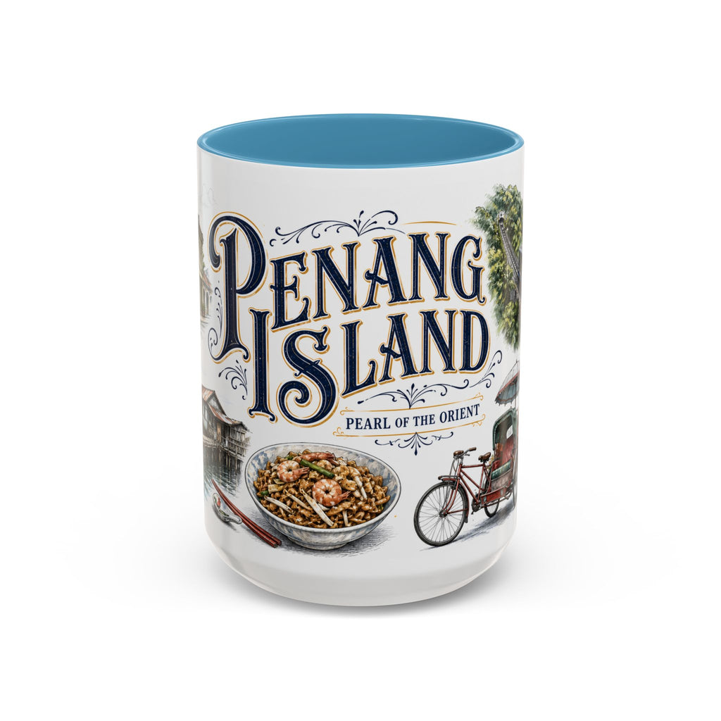 Penang Island Coffee Mug | Malaysia Travel Souvenir | Vintage Illustrated City Gift | 11 oz 15 oz Accent Mug