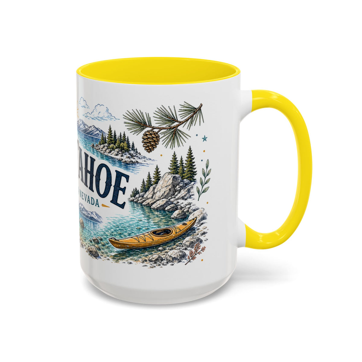 Lake Tahoe Mug, California Nevada Travel Souvenir, Bucket List Gift, Accent Ceramic Coffee Mug 11oz 15oz