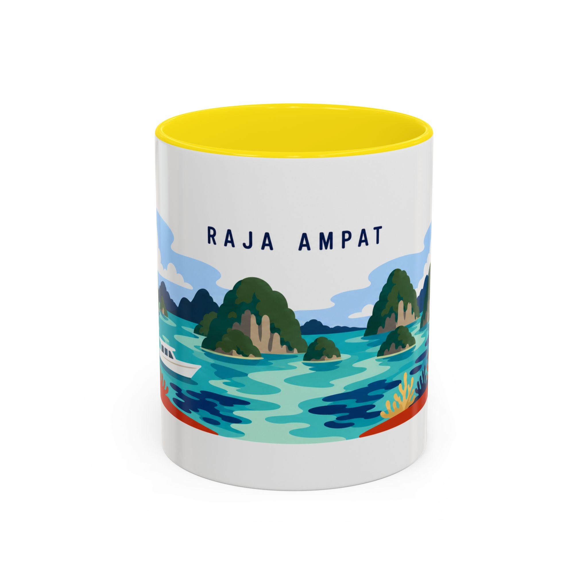 Raja Ampat Coffee Mug | Travel Destination Souvenir Gift | Accent Color Ceramic 11oz 15oz