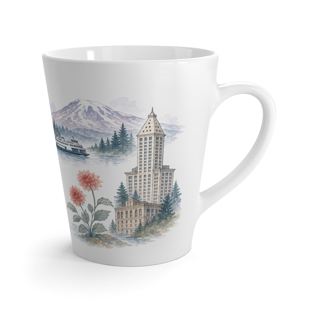 Seattle Latte Mug | Watercolor City Travel Mug | 12 oz Ceramic Souvenir Gift
