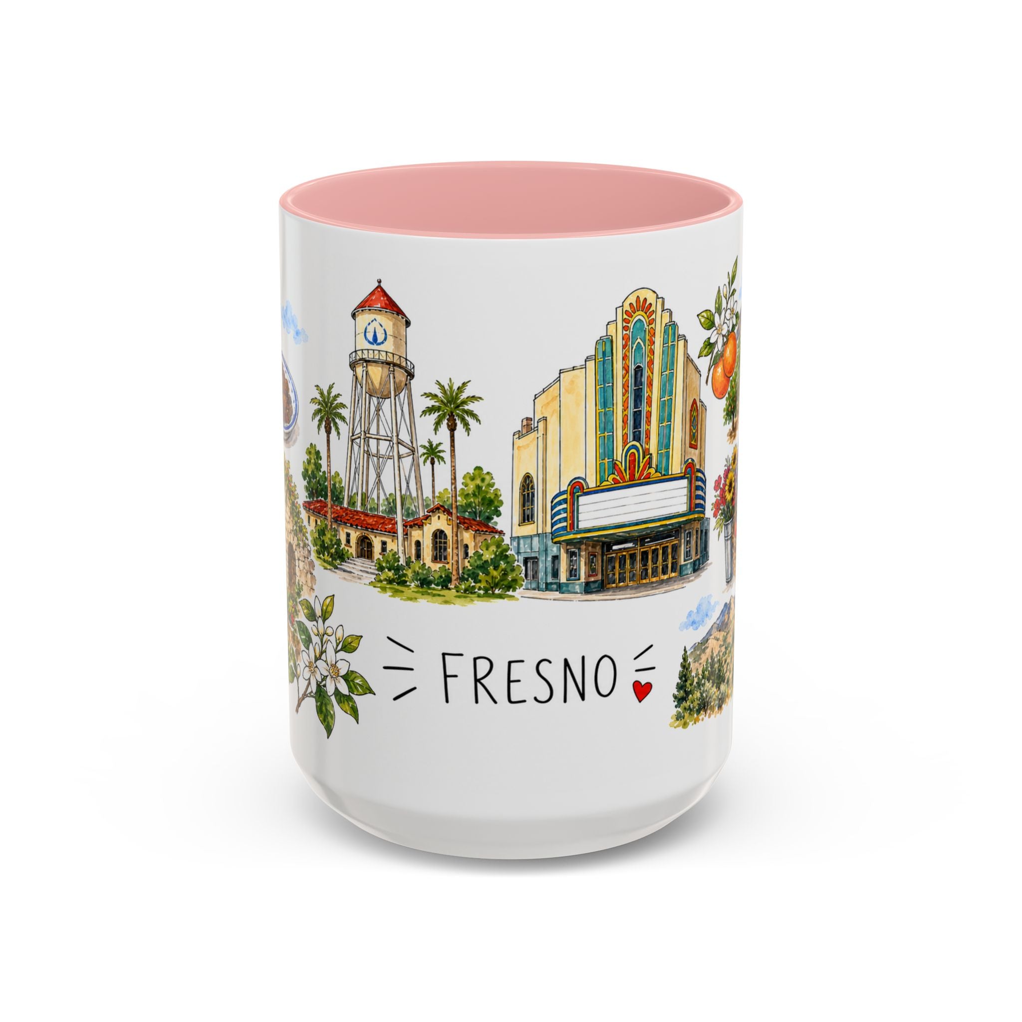 Fresno Illustrated Travel Mug | City Souvenir Accent Coffee Mug | 11oz 15oz Ceramic Cup