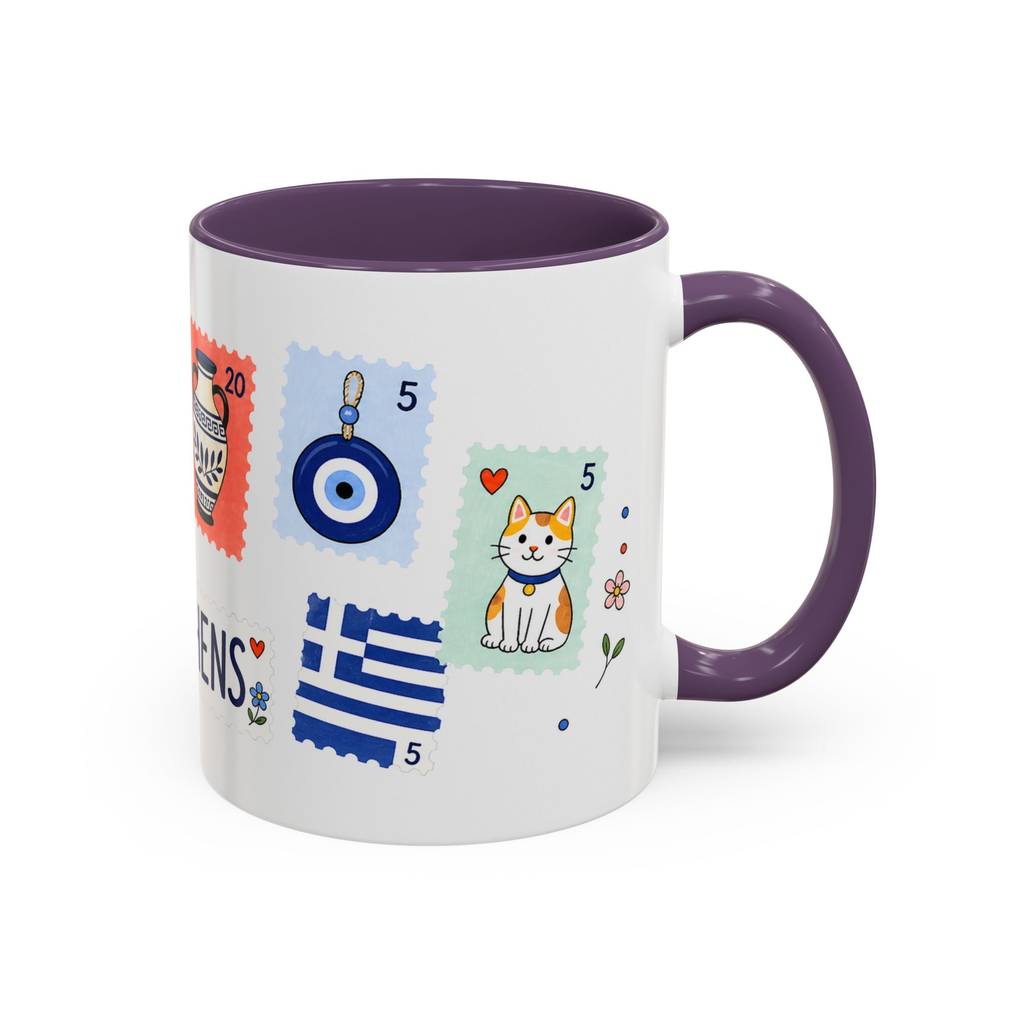 Athens Coffee Mug | Postage Stamp Collage Mug | Travel Souvenir Accent Cup 11oz 15oz