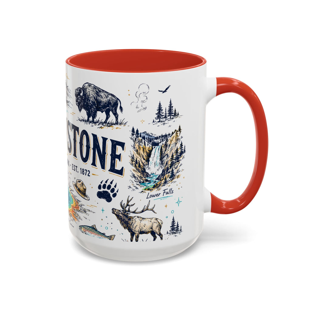 Yellowstone National Park Coffee Mug | Hiking Camping Nature Gift | Accent Color Ceramic 11oz 15oz