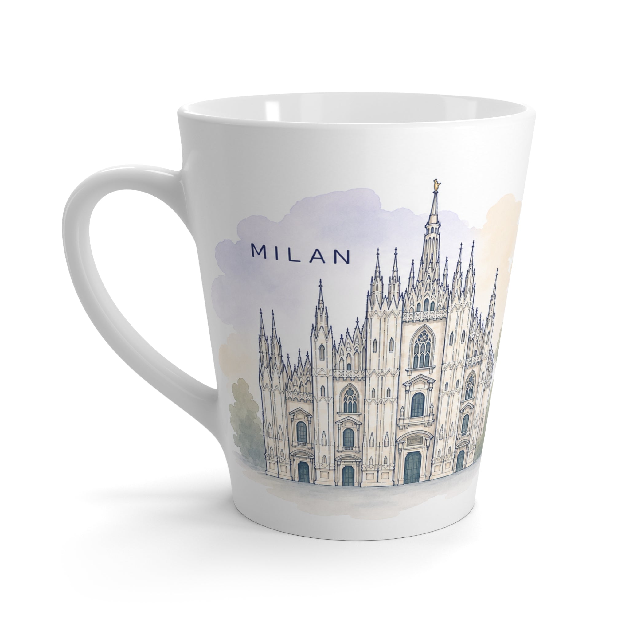 Milan Latte Mug | Watercolor City Travel Mug | 12 oz Ceramic Souvenir Gift