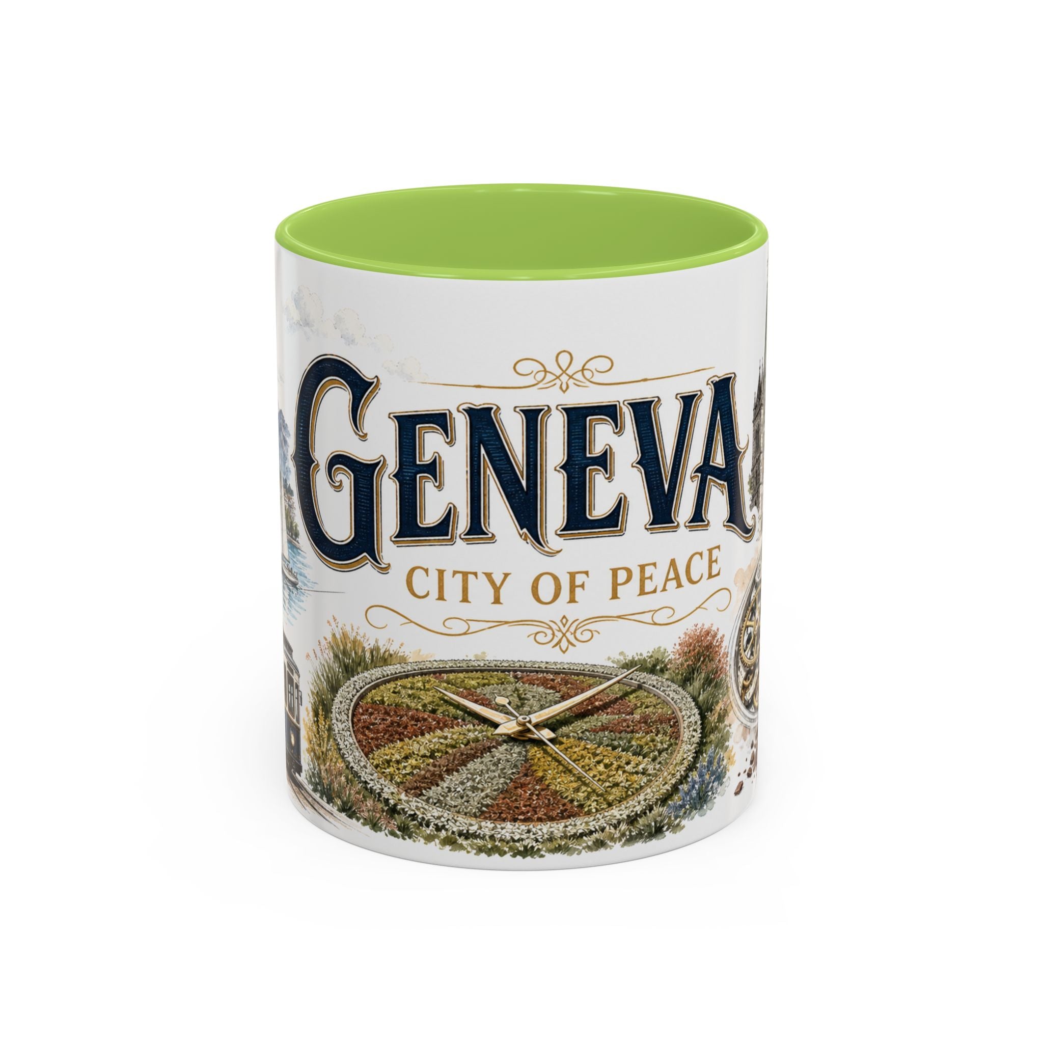 Geneva Coffee Mug | Switzerland Travel Souvenir | Vintage Illustrated City Gift | 11 oz 15 oz Accent Mug