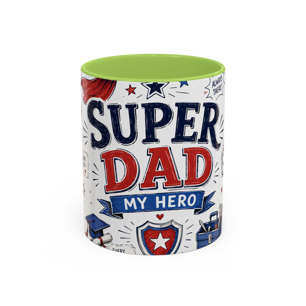 Super Dad My Hero Coffee Mug | Father's Day Gift for Dad | Accent Color Ceramic 11oz 15oz