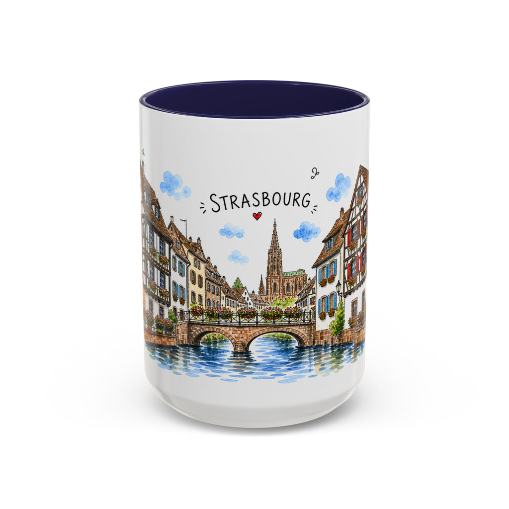 Strasbourg Illustrated Travel Mug | France Souvenir Accent Coffee Mug | 11oz 15oz Ceramic Cup