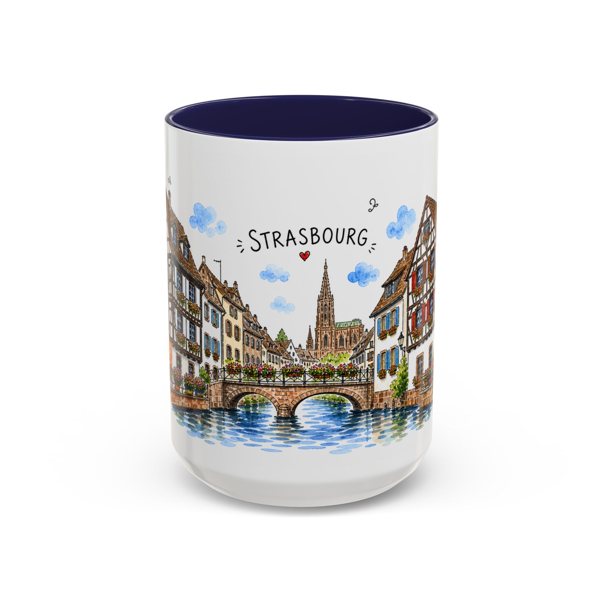 Strasbourg Illustrated Travel Mug | France Souvenir Accent Coffee Mug | 11oz 15oz Ceramic Cup