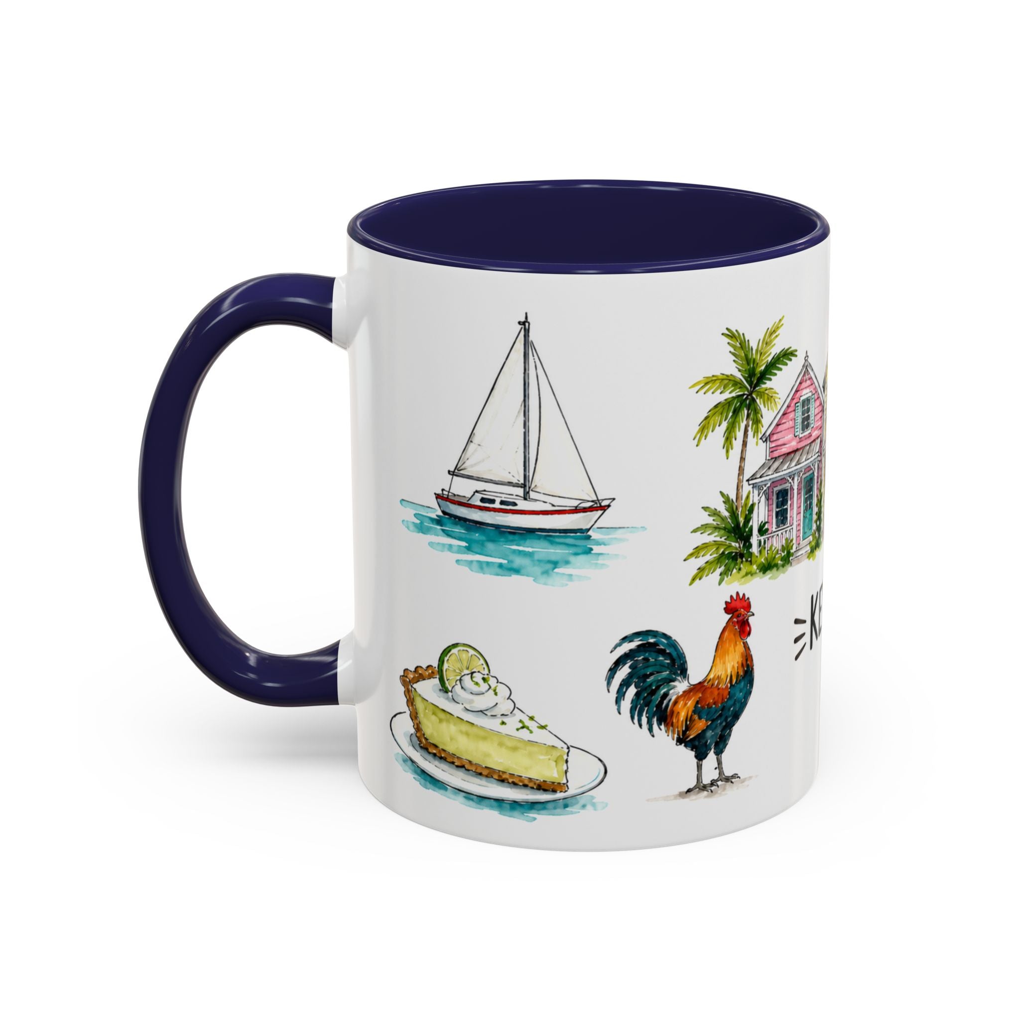 Key West Illustrated Travel Mug | City Souvenir Accent Coffee Mug | 11oz 15oz Ceramic Cup
