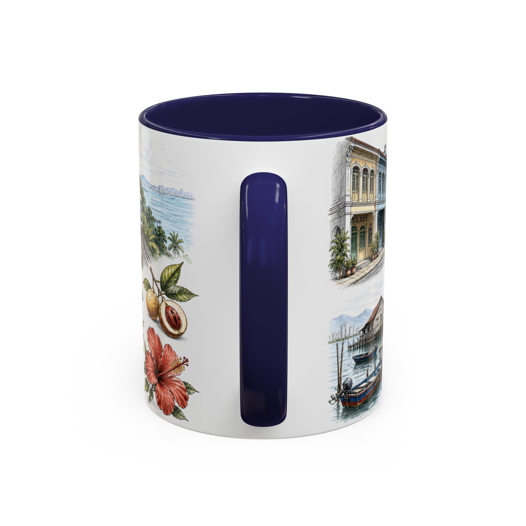 Penang Island Coffee Mug | Malaysia Travel Souvenir | Vintage Illustrated City Gift | 11 oz 15 oz Accent Mug