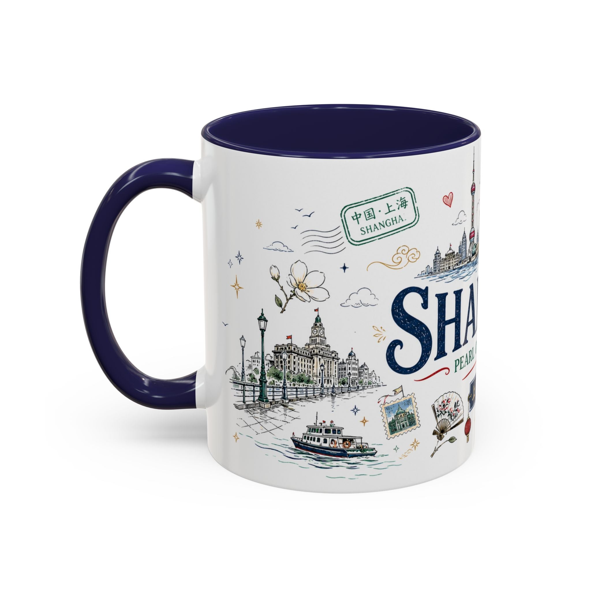 Shanghai Coffee Mug | China Souvenir Travel Gift | Accent Color Ceramic 11oz 15oz