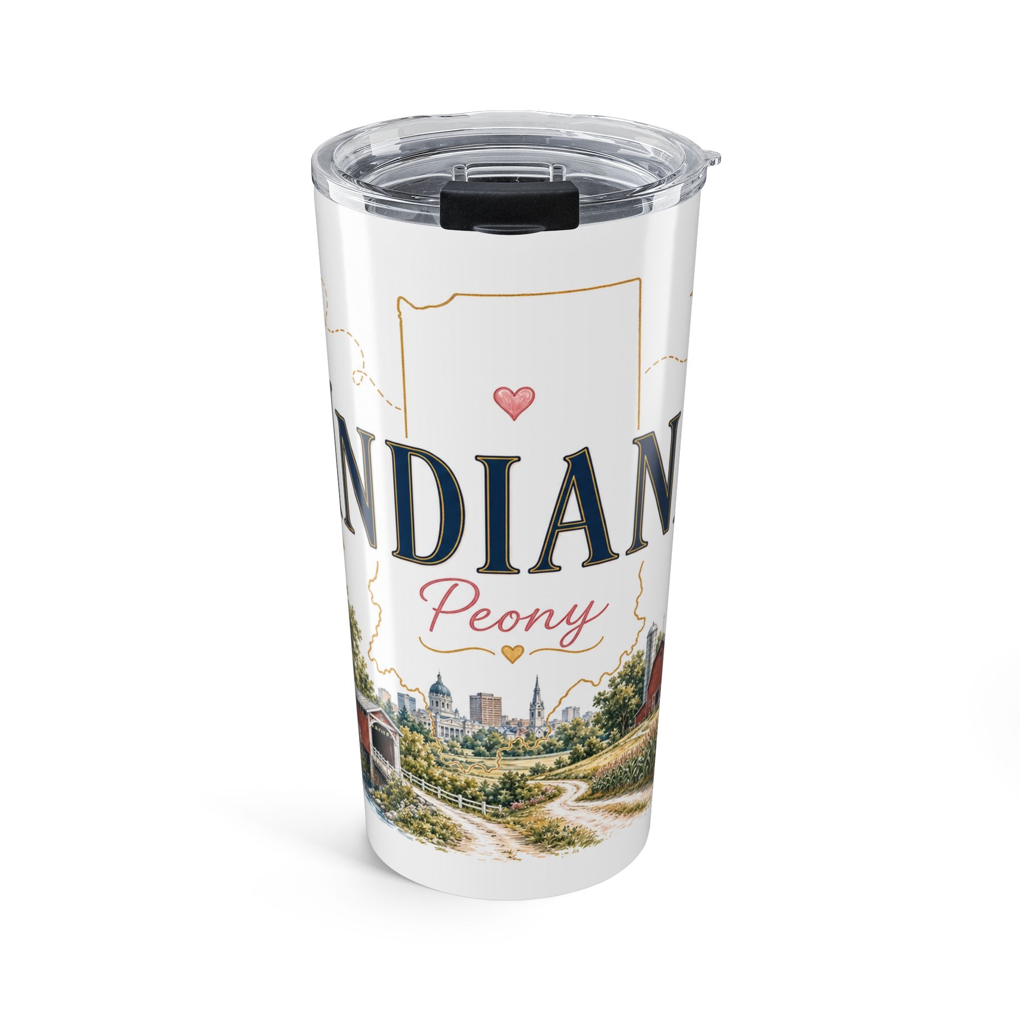 Indiana State Flower 20oz Tumbler | Peony Botanical State Flower Gift | Insulated Stainless Steel Travel Cup