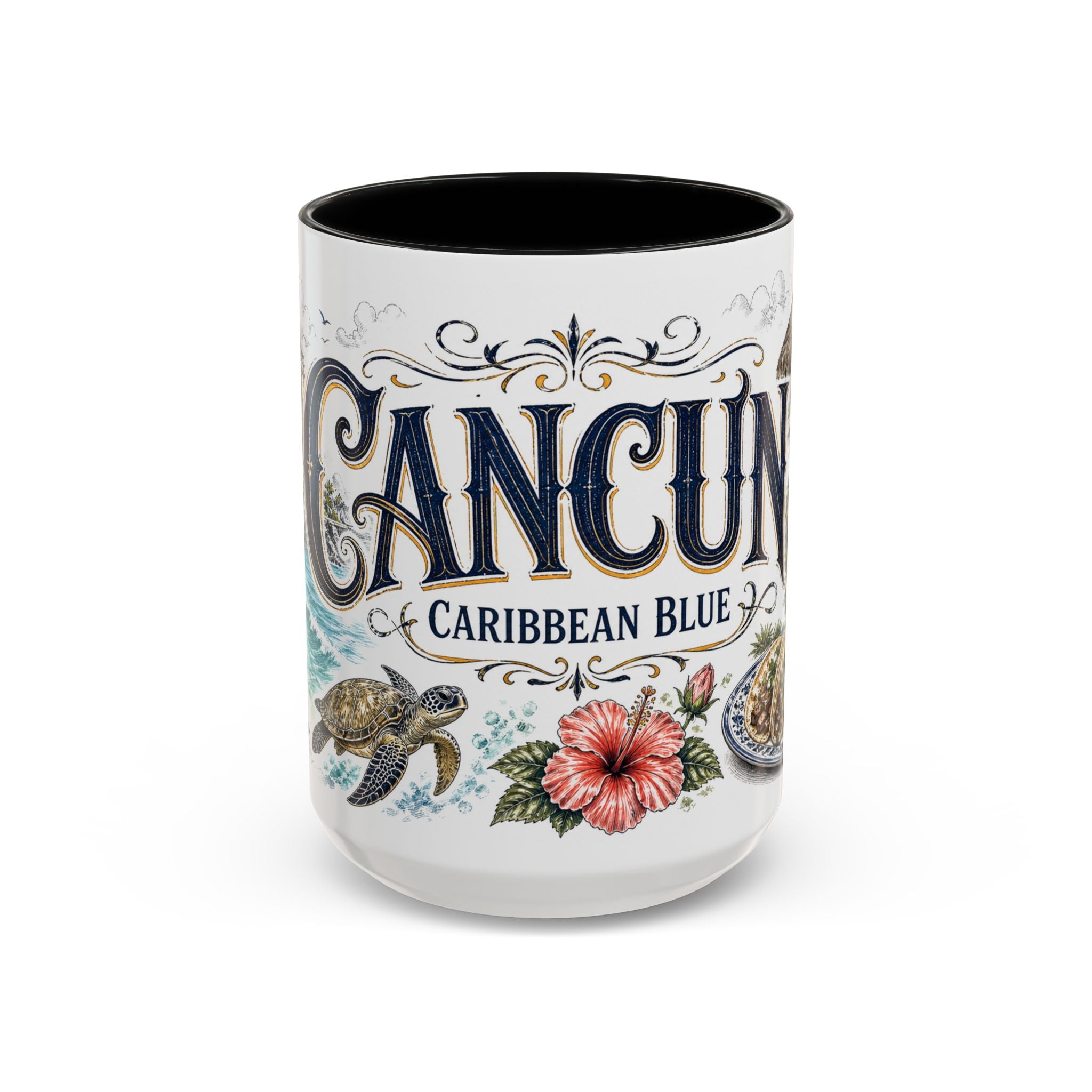 Cancun Coffee Mug | Mexico Travel Souvenir | Vintage Illustrated City Gift | 11 oz 15 oz Accent Mug