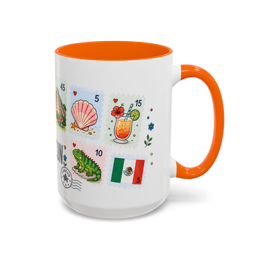 Cancun Coffee Mug | Postage Stamp Collage Mug | Travel Souvenir Accent Cup 11oz 15oz