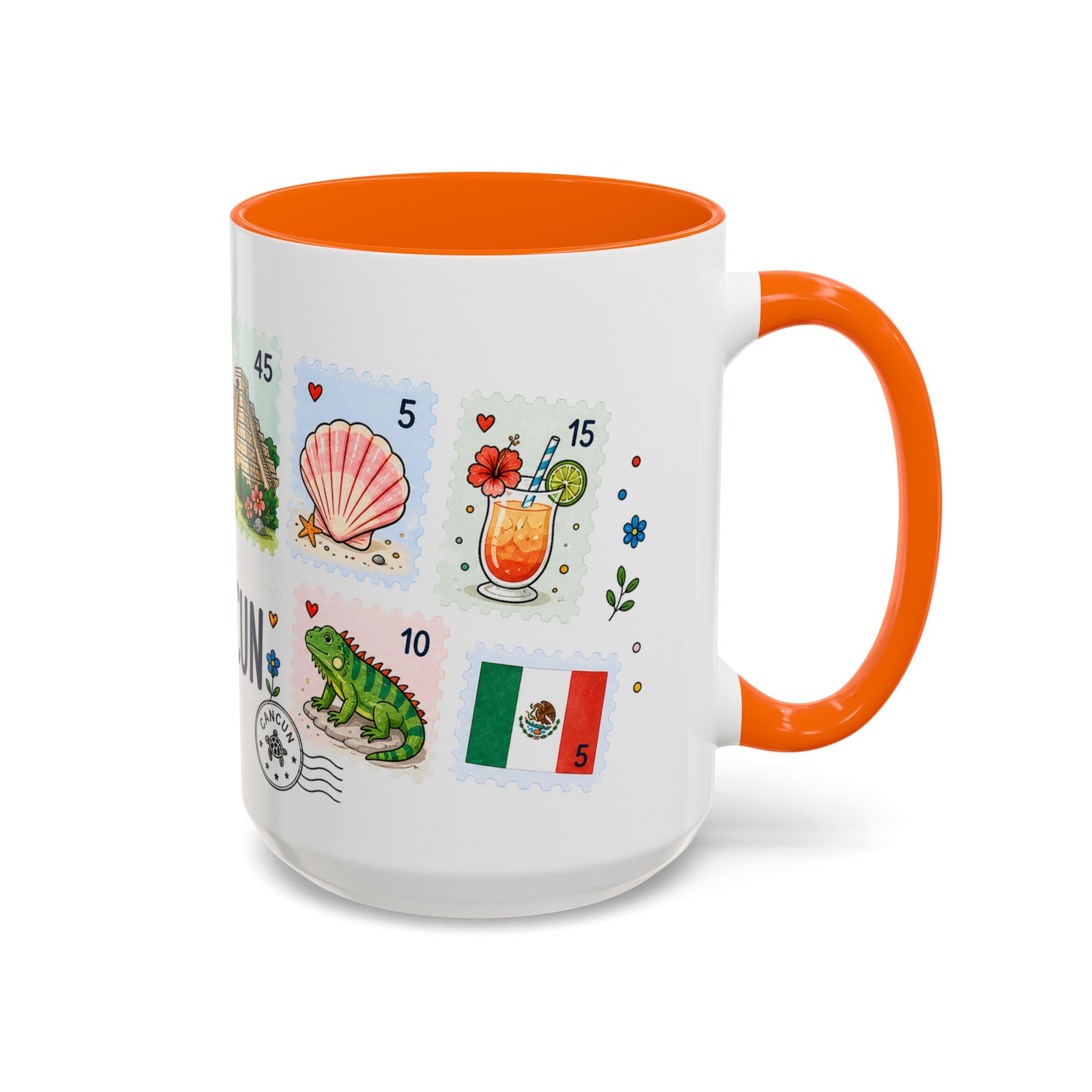 Cancun Coffee Mug | Postage Stamp Collage Mug | Travel Souvenir Accent Cup 11oz 15oz