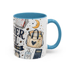 Teacher Fuel Coffee Mug | Powered by Coffee and Wine Funny Gift | Accent Color Ceramic 11oz 15oz