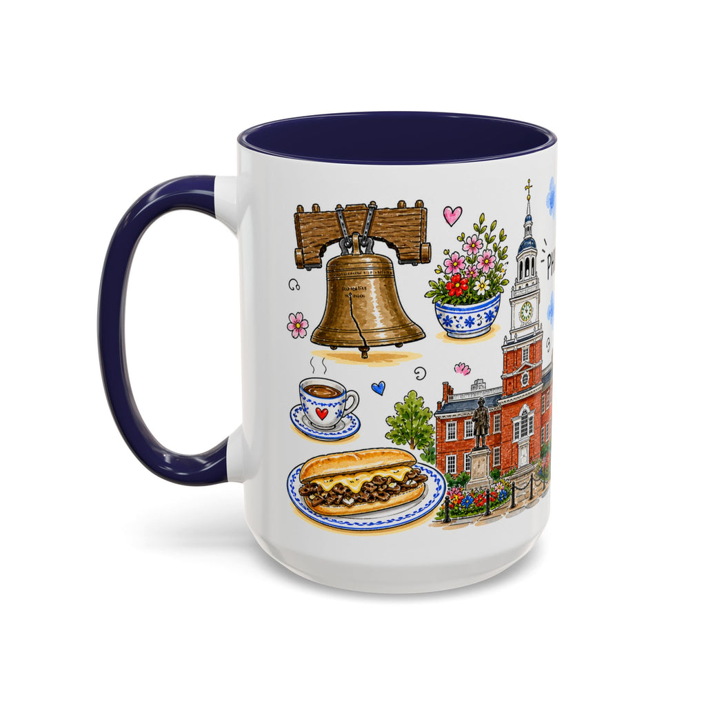 Philadelphia Illustrated Travel Mug | City Souvenir Accent Coffee Mug | 11oz 15oz Ceramic Cup
