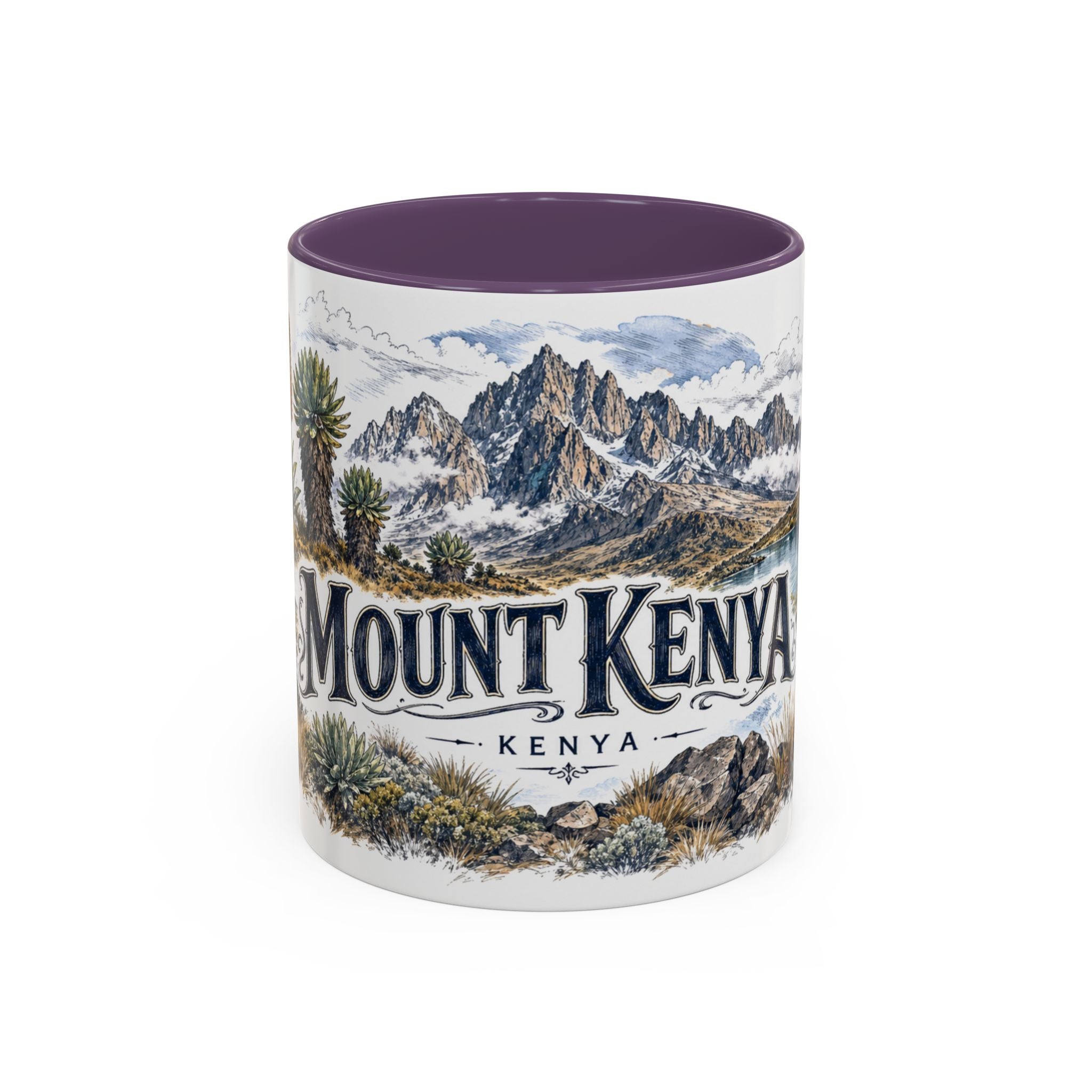 Mount Kenya Mug, Kenya Travel Souvenir, Bucket List Gift, Accent Ceramic Coffee Mug 11oz 15oz